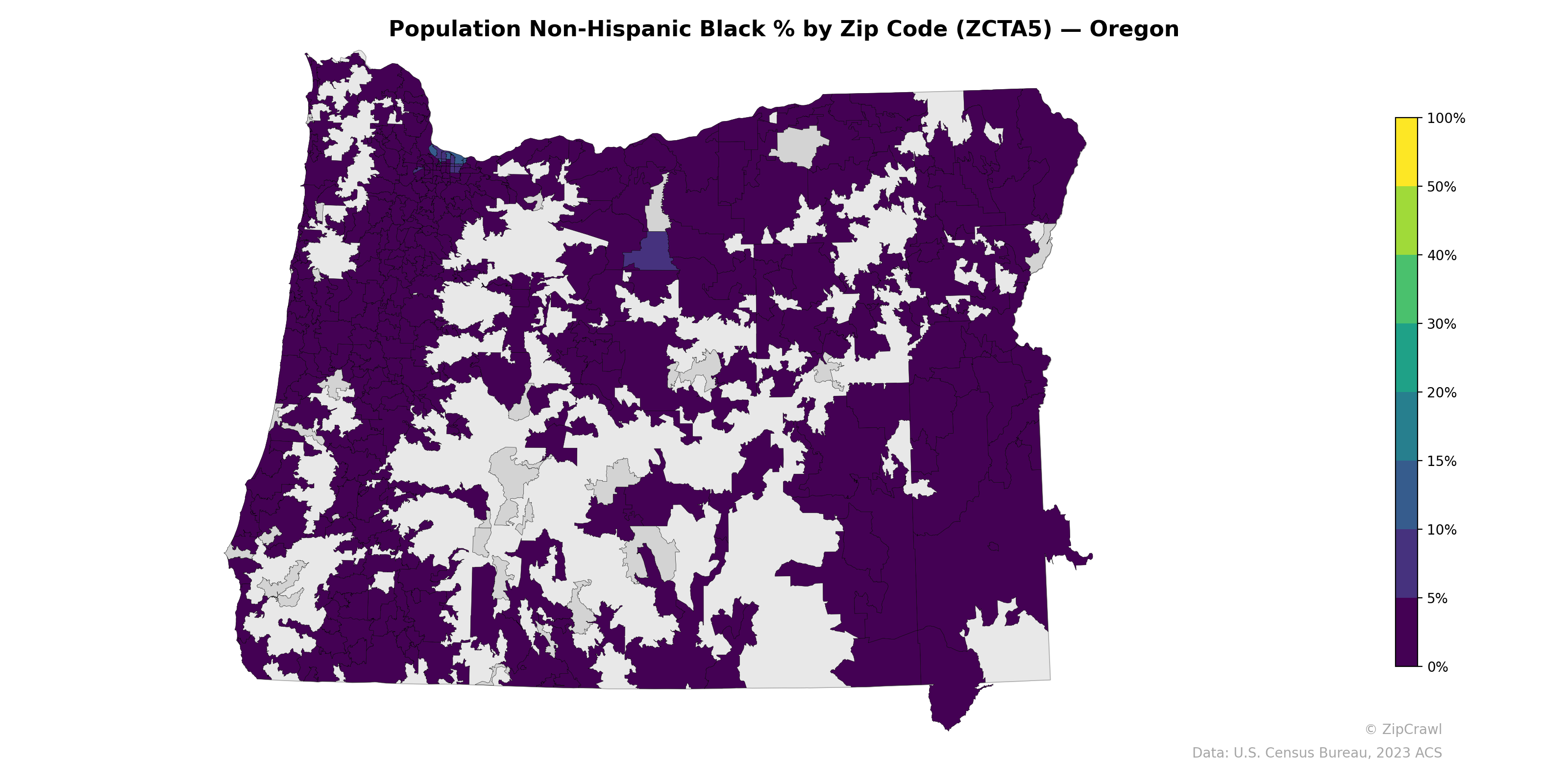 Population Non-Hispanic Black % by Zip Code (ZCTA5) — Oregon