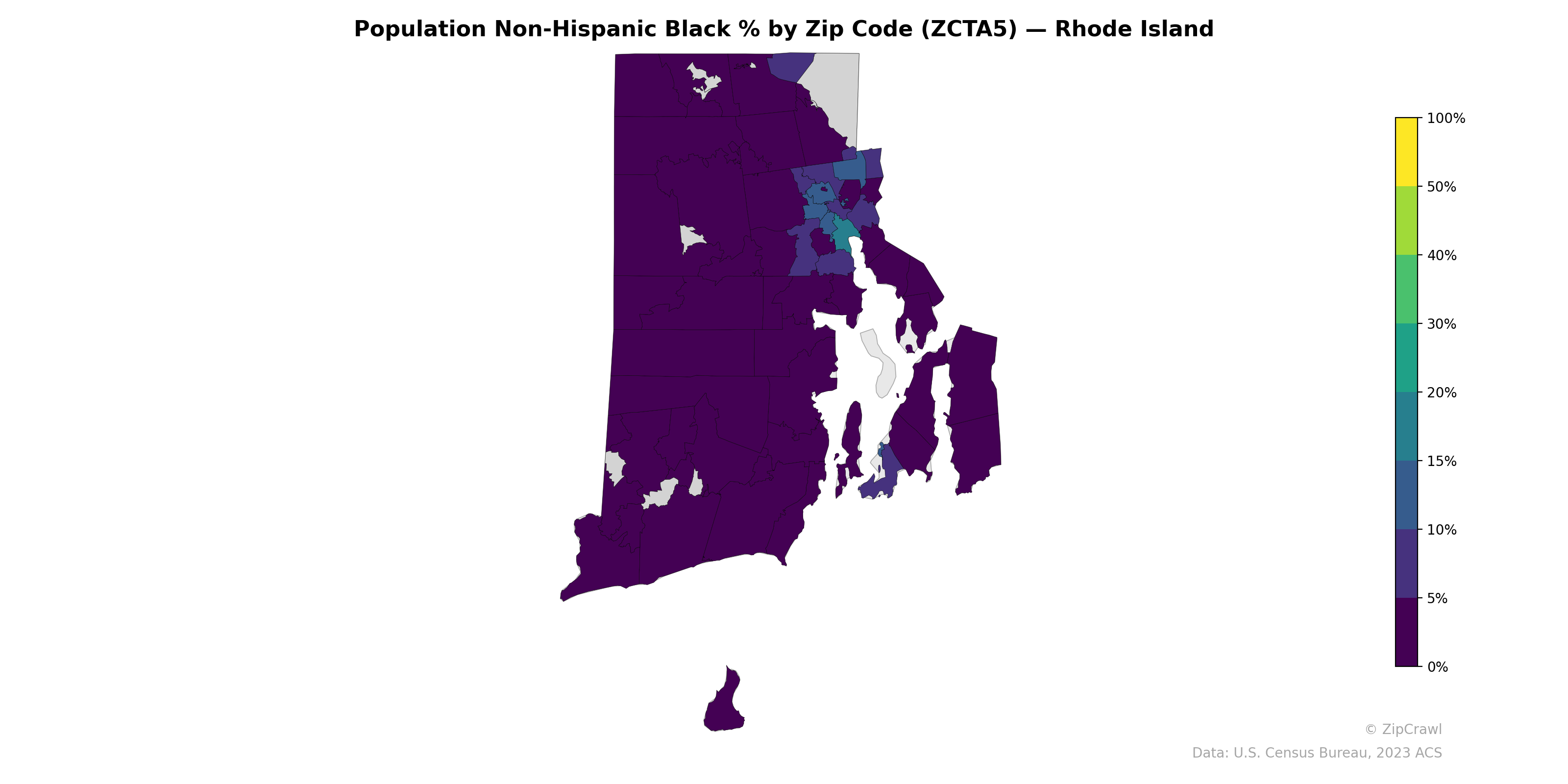 Population Non-Hispanic Black % by Zip Code (ZCTA5) — Rhode Island