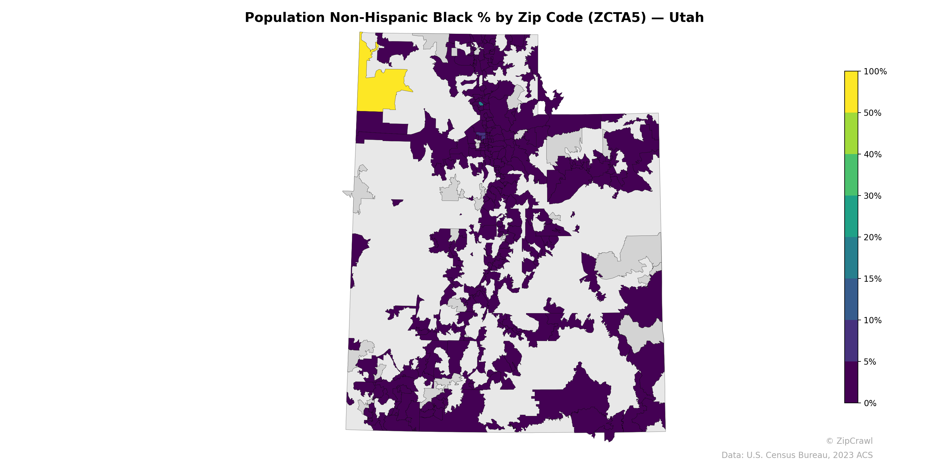 Population Non-Hispanic Black % by Zip Code (ZCTA5) — Utah