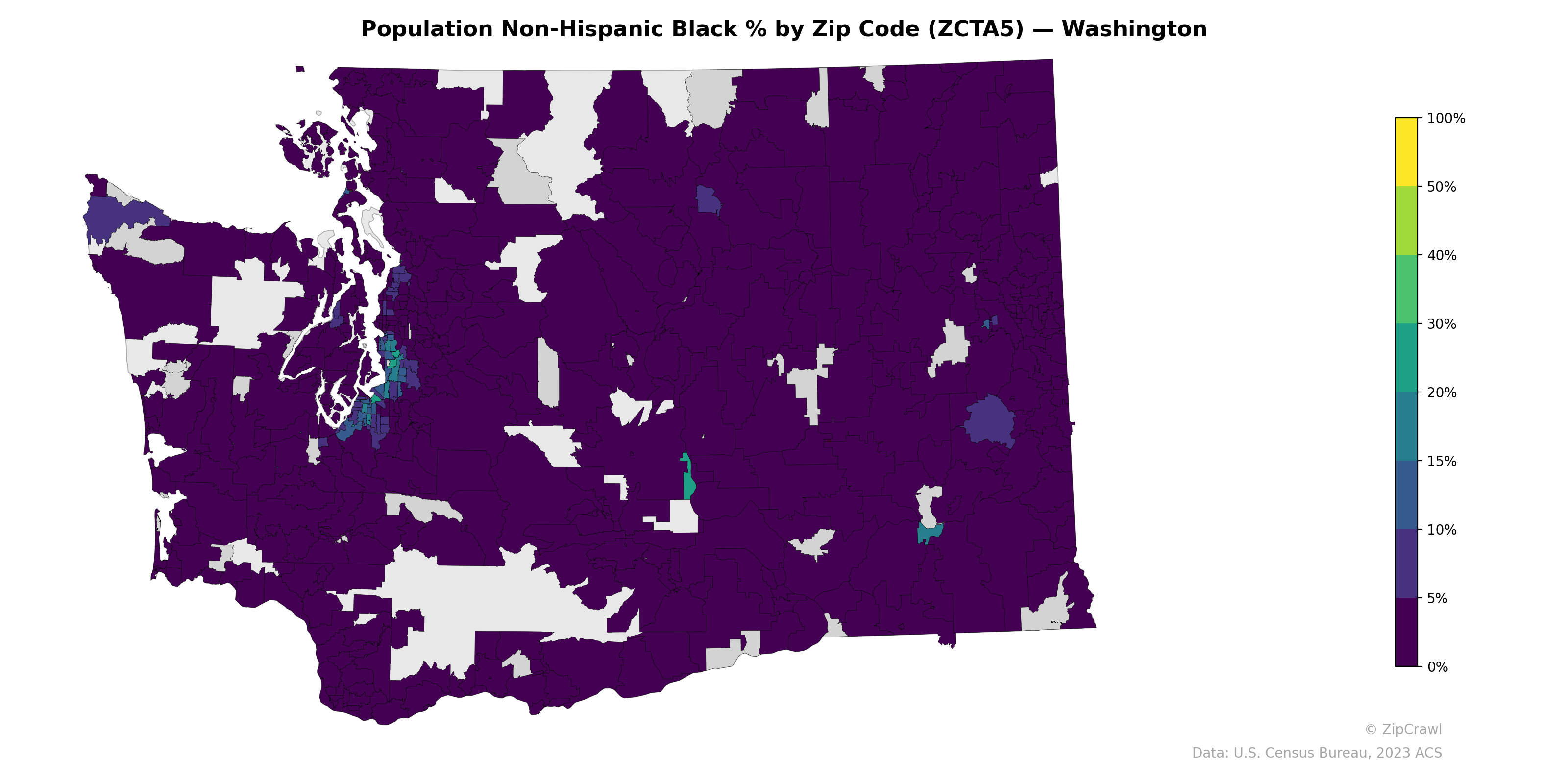 Population Non-Hispanic Black % by Zip Code (ZCTA5) — Washington
