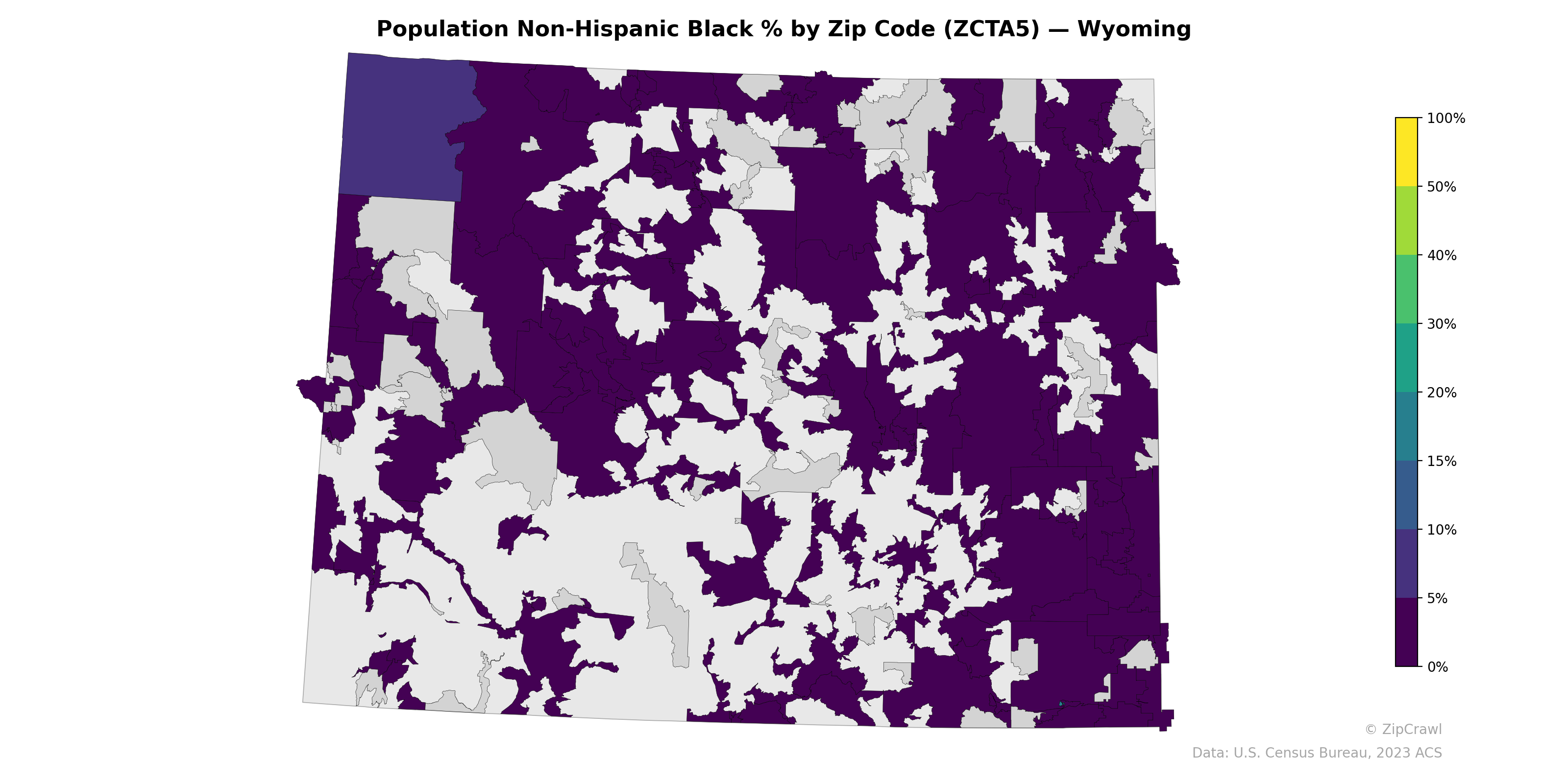 Population Non-Hispanic Black % by Zip Code (ZCTA5) — Wyoming