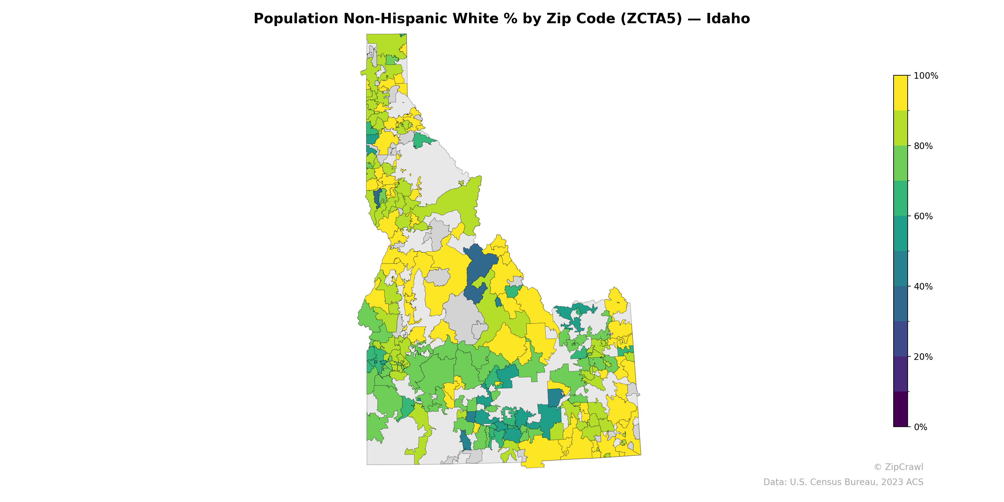 Population Non-Hispanic White % by Zip Code (ZCTA5) — Idaho