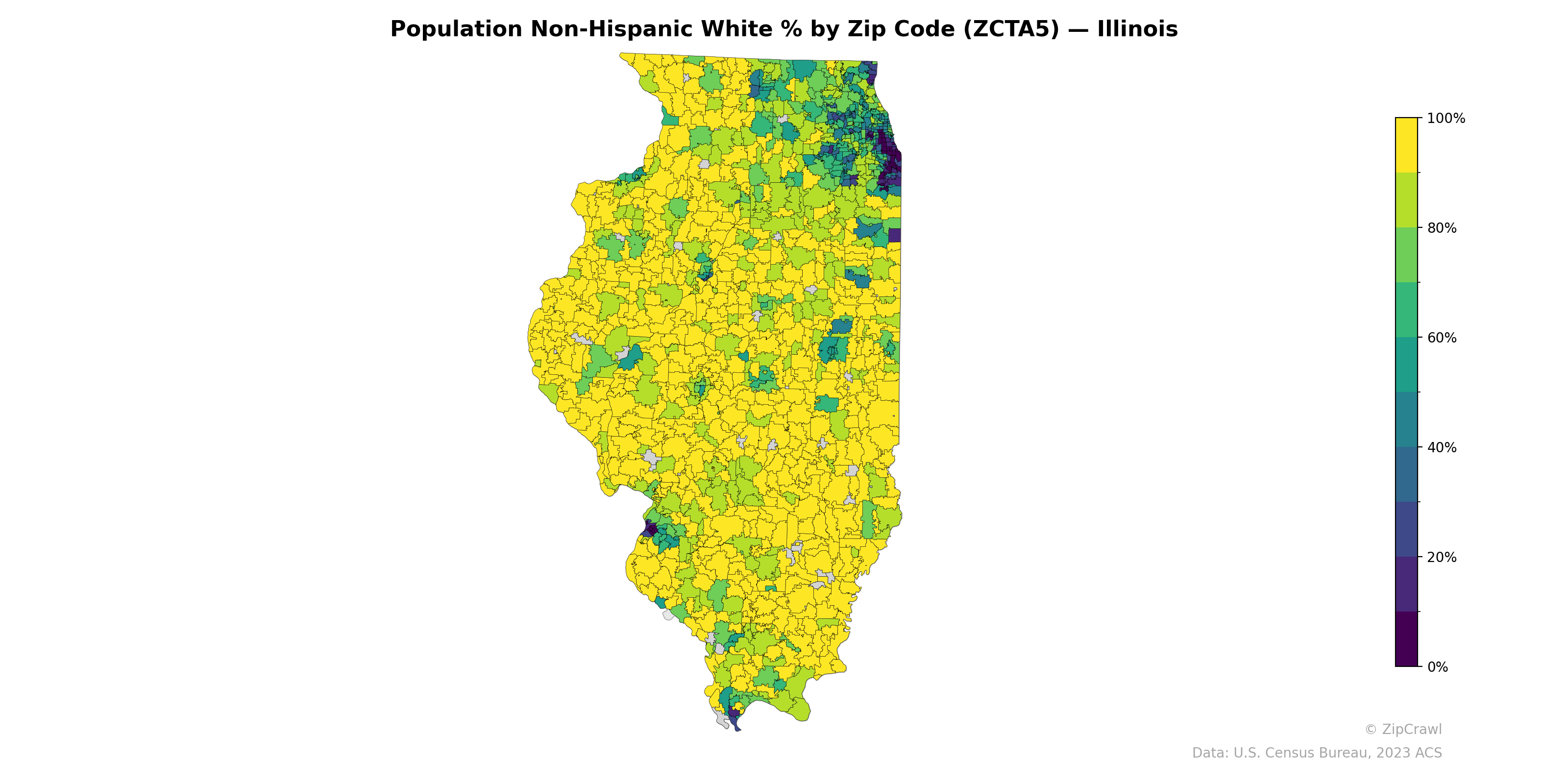 Population Non-Hispanic White % by Zip Code (ZCTA5) — Illinois