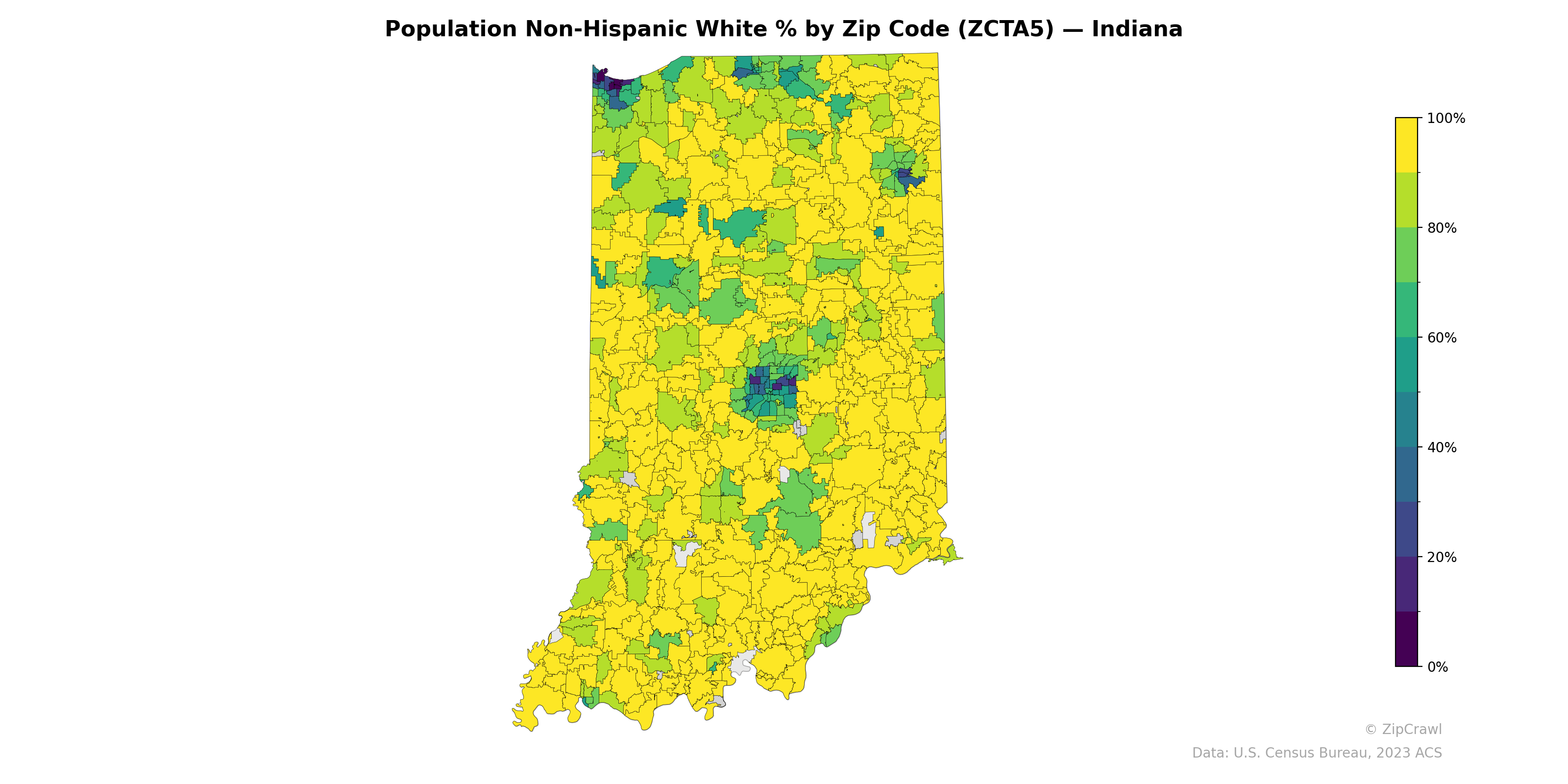 Population Non-Hispanic White % by Zip Code (ZCTA5) — Indiana