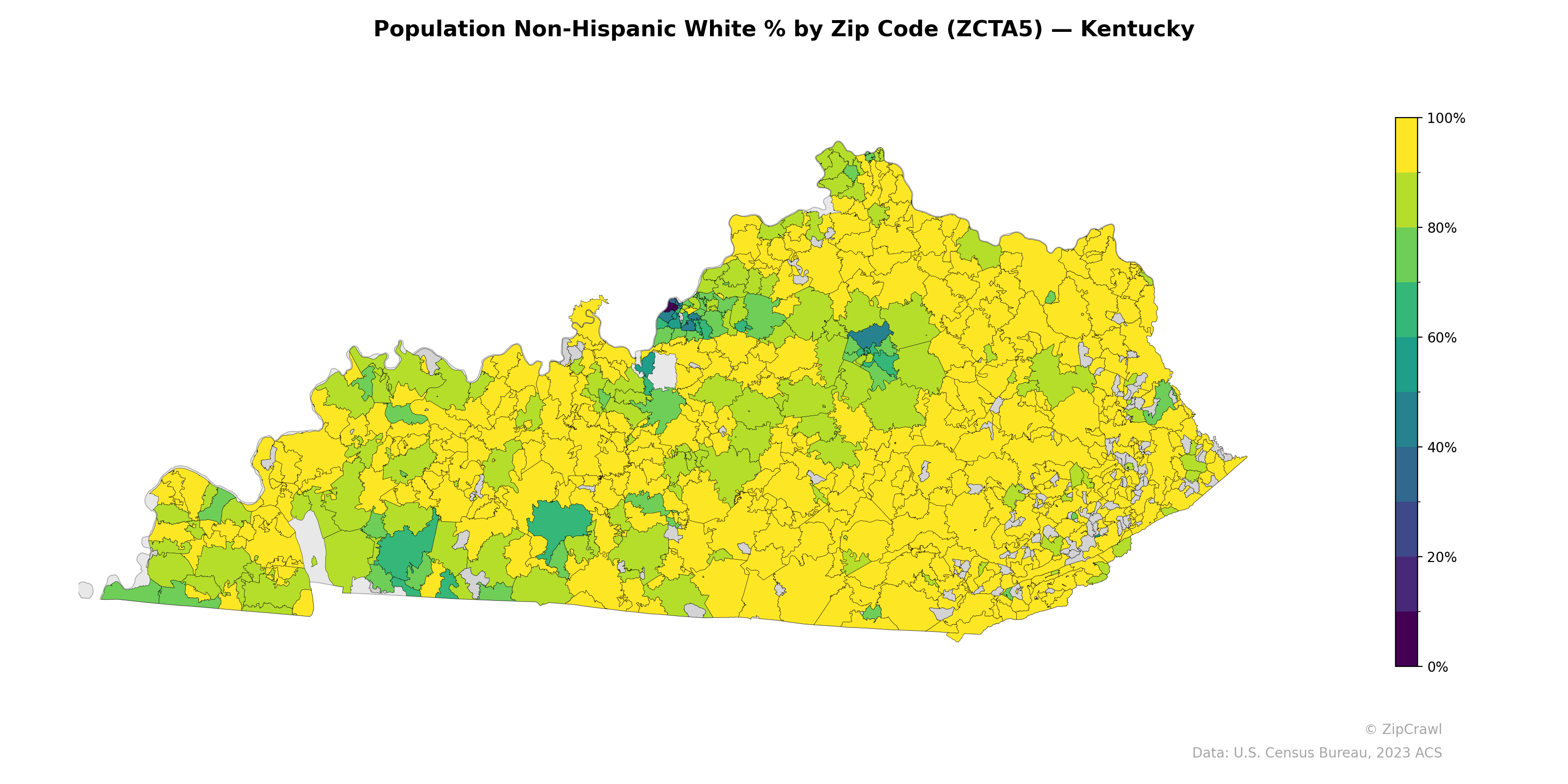 Population Non-Hispanic White % by Zip Code (ZCTA5) — Kentucky