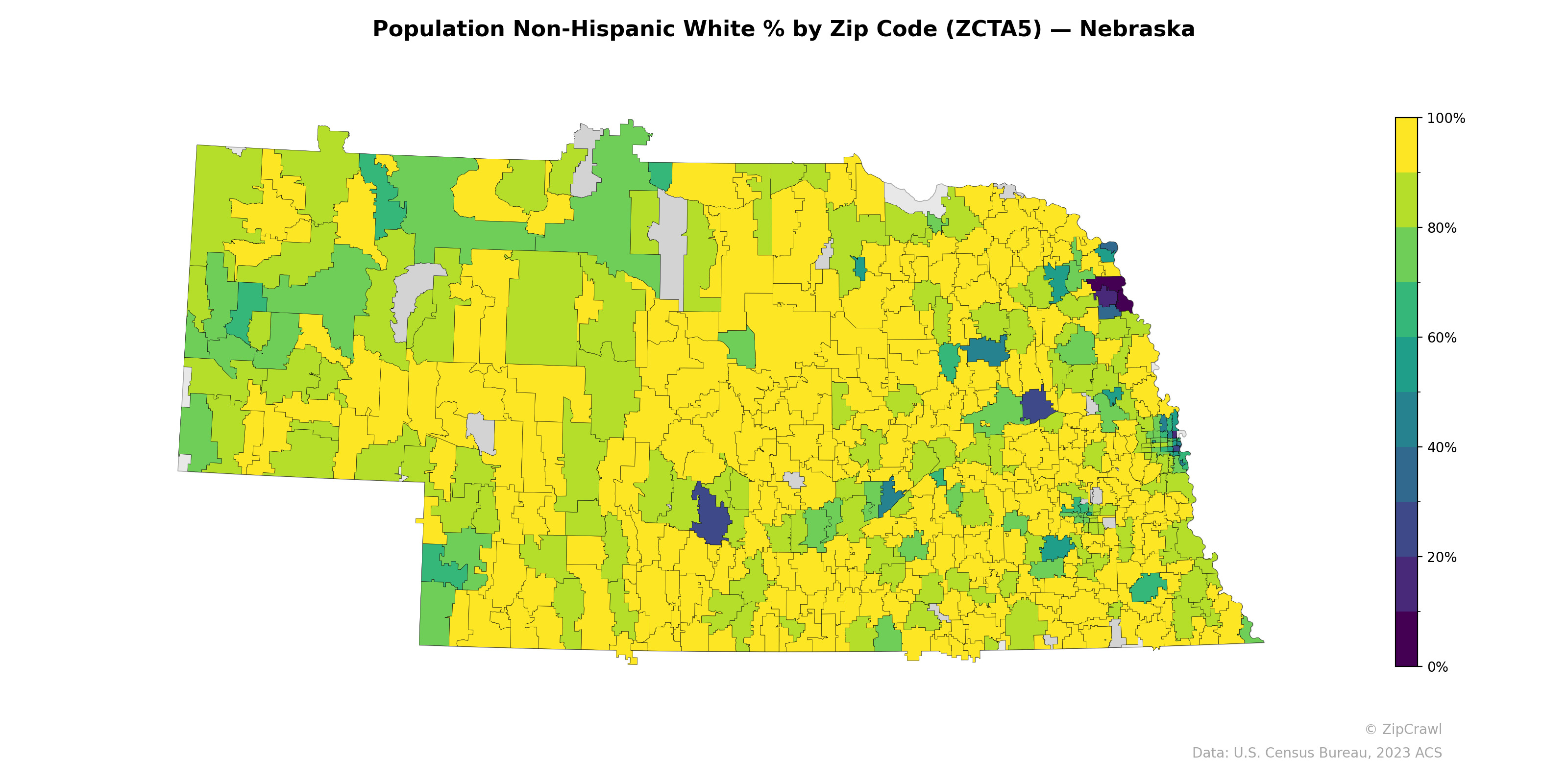 Population Non-Hispanic White % by Zip Code (ZCTA5) — Nebraska