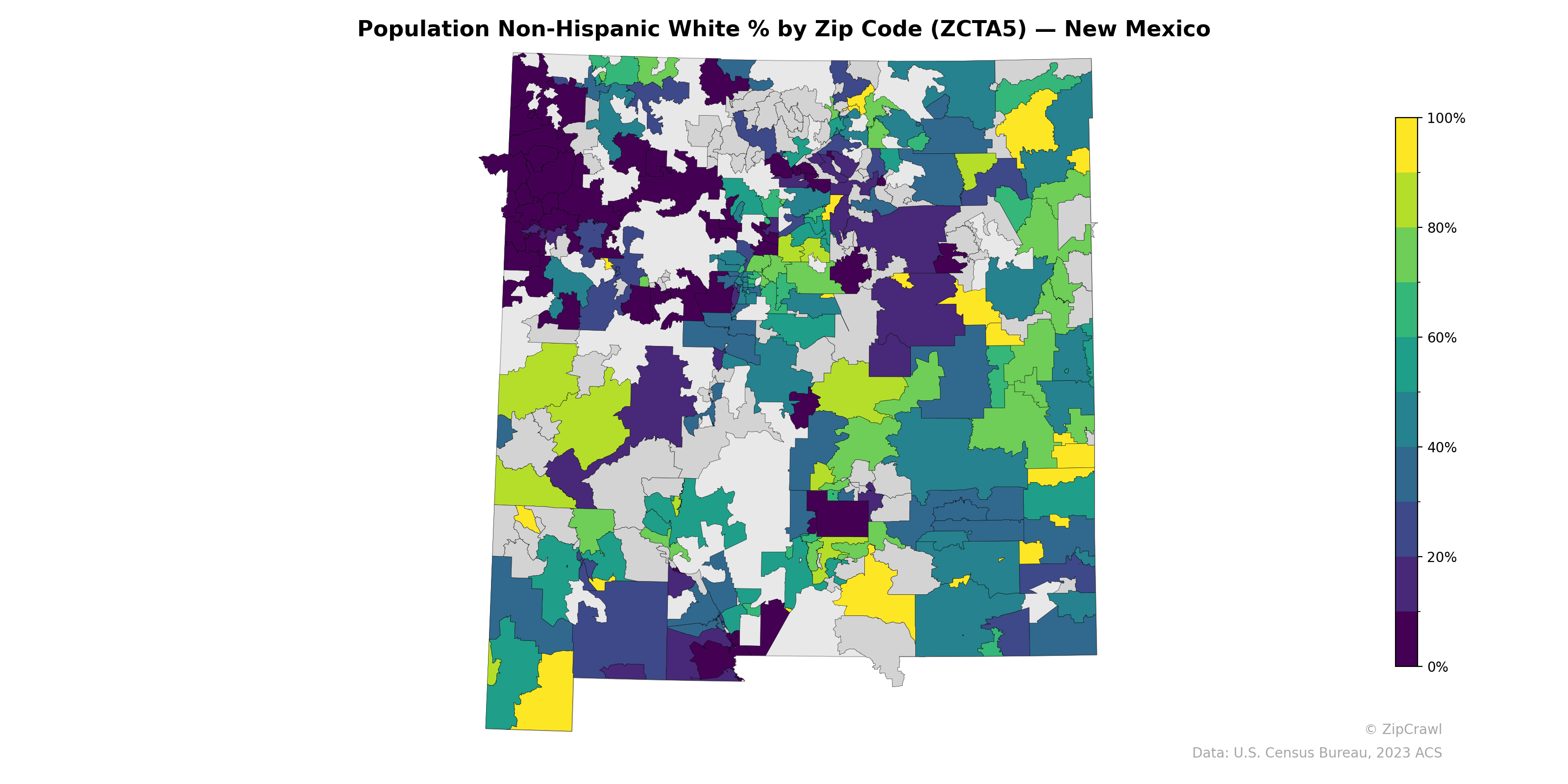 Population Non-Hispanic White % by Zip Code (ZCTA5) — New Mexico