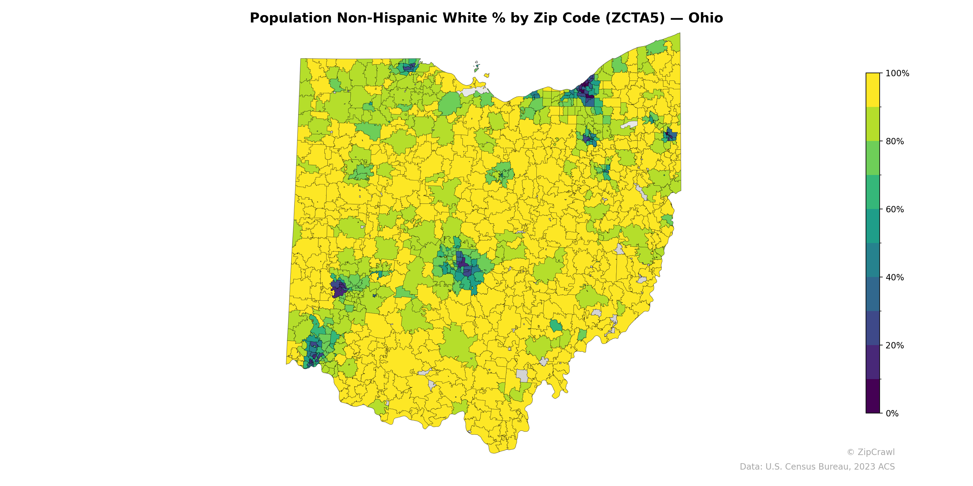 Population Non-Hispanic White % by Zip Code (ZCTA5) — Ohio