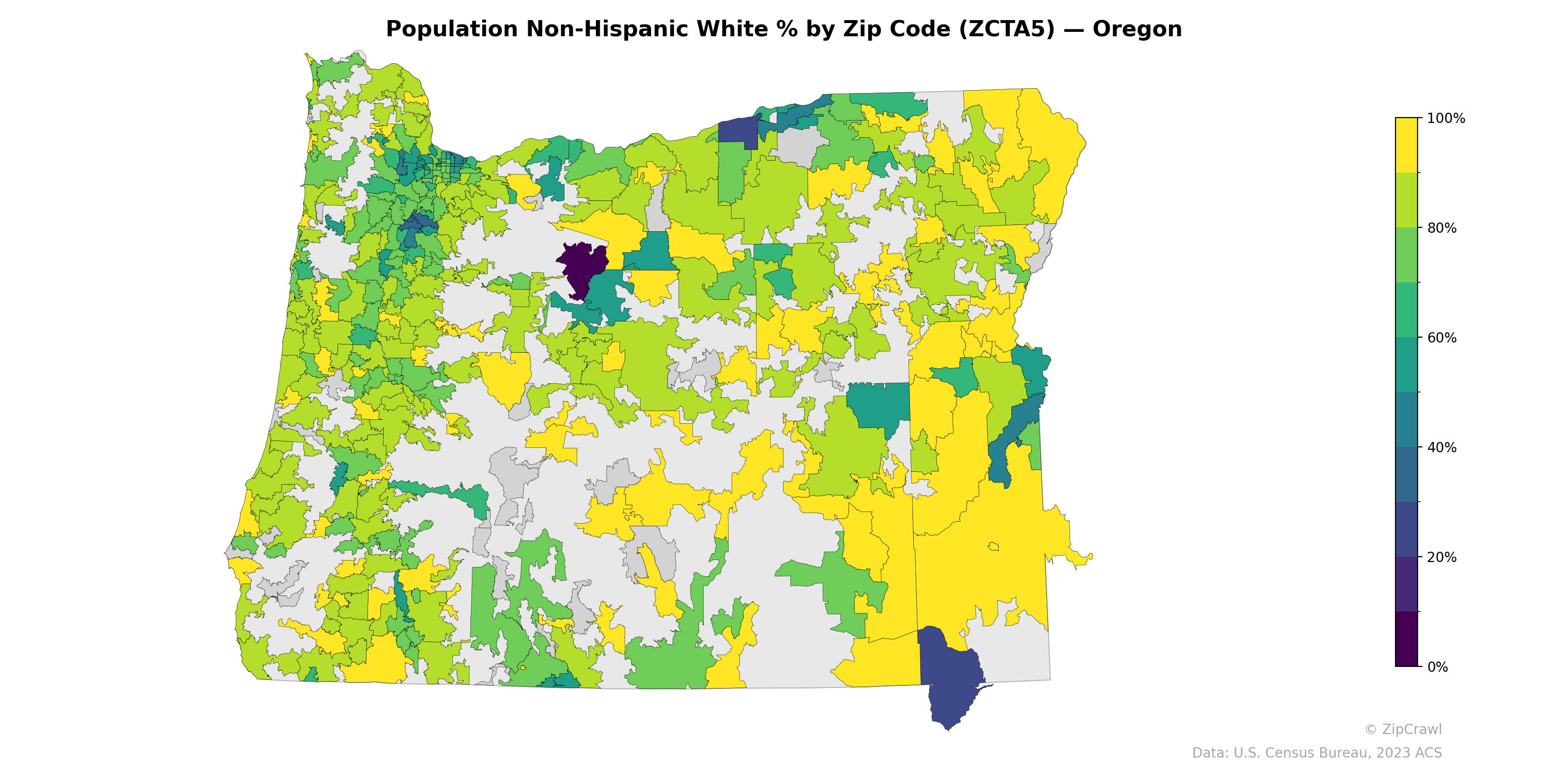 Population Non-Hispanic White % by Zip Code (ZCTA5) — Oregon