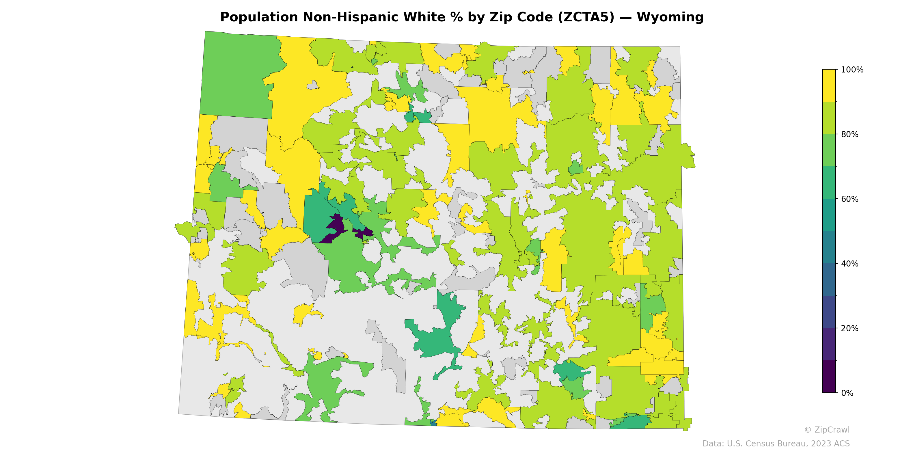 Population Non-Hispanic White % by Zip Code (ZCTA5) — Wyoming