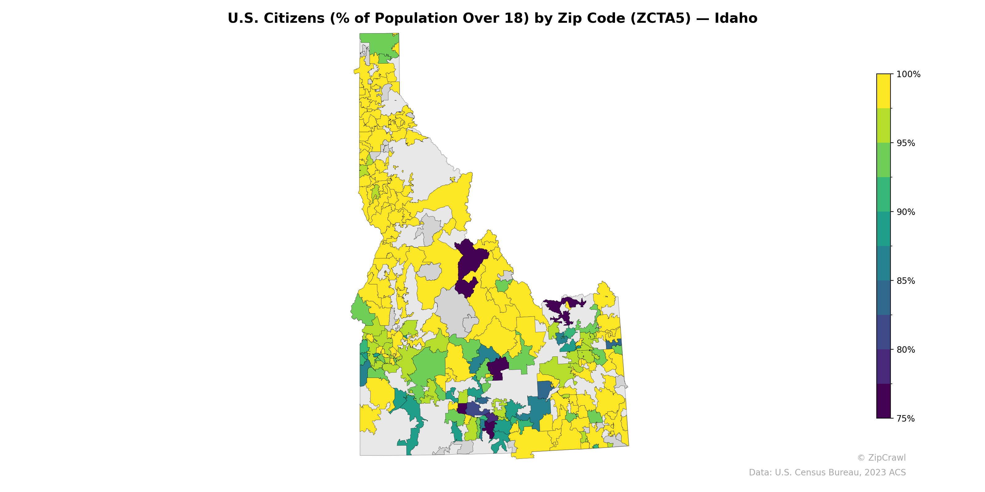 U.S. Citizens (% of Population Over 18) by Zip Code (ZCTA5) — Idaho